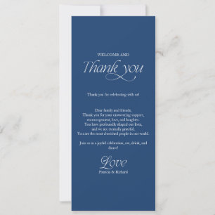 Menú de Boda Azul Cobalto y Tarjeta de Agradecimie