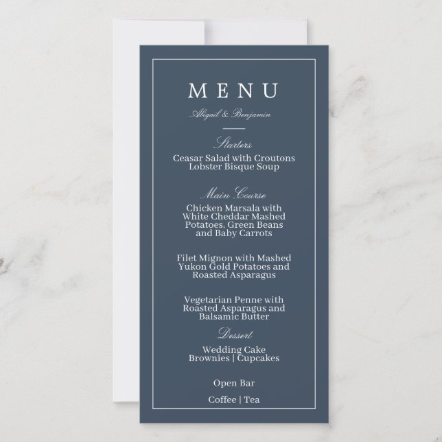 Menú de Boda Azul Marino (Anverso)