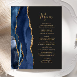 Menú de boda azul marino dorado oscuro con ágata d