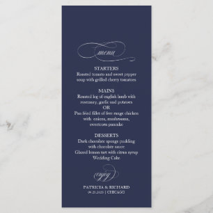 Menú de Boda Azul Marino Simple Elegante 4x9