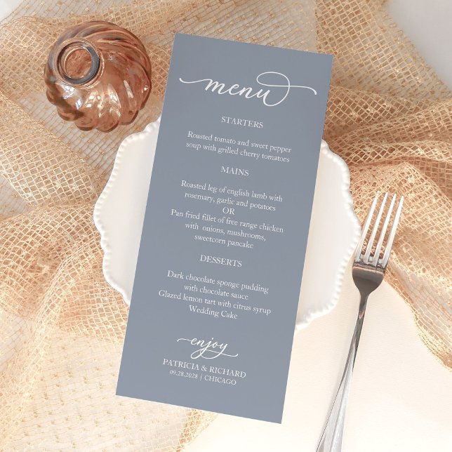 Menú de Boda Azul Polvoriento con Caligrafía Elega (Subido por el creador)