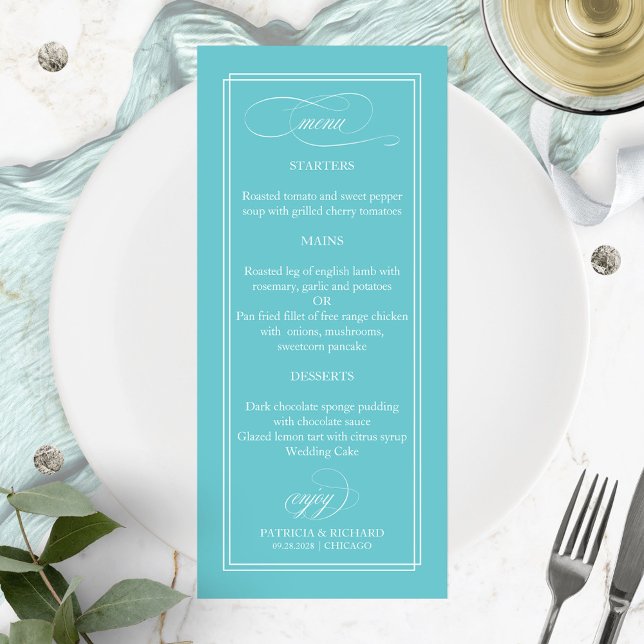Menú de Boda Azul Purista Simple Elegante 4x9 (Subido por el creador)
