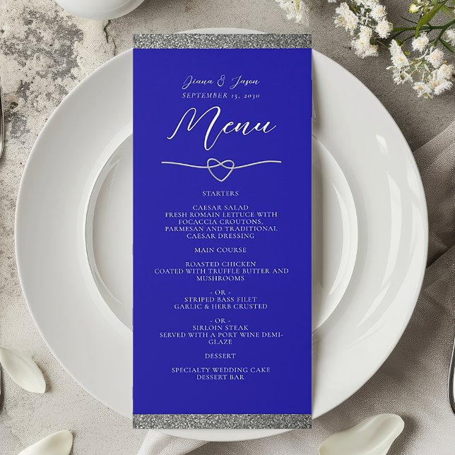 Menú de Boda Azul Real Chic Silver (Subido por el creador)