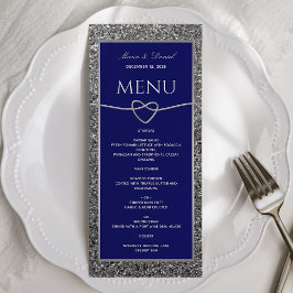 Menú de Boda Azul Real con Brillo Plateado