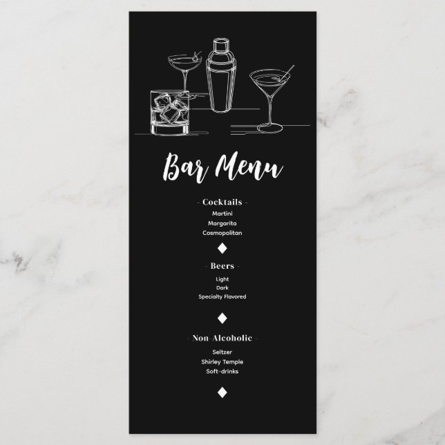 Menú de Boda Bar Abierto Cócteles Minimal Modernos (Anverso)