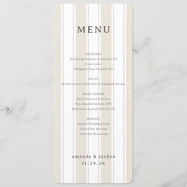 Menú de Boda Beige Elegante (Anverso)