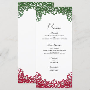 Menú de Boda Blanco Elegante Fiesta Verde y Rojo c