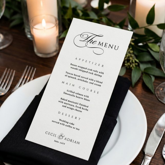 Menú de Boda Blanco Negro Elegante Caligráfico (Subido por el creador)
