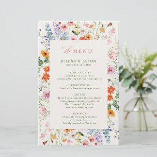 Menú de boda boho de jardín de pradera primaveral