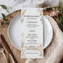 Menú de Boda Boho Desierto de Terracota Moderna