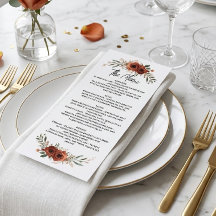 Menú de boda boho floral de terracota malhumorada 