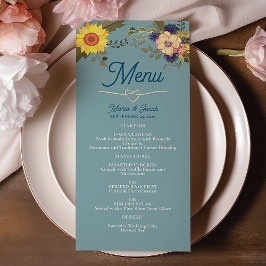 Menú de Boda Boho Girasoles Polvo Azul