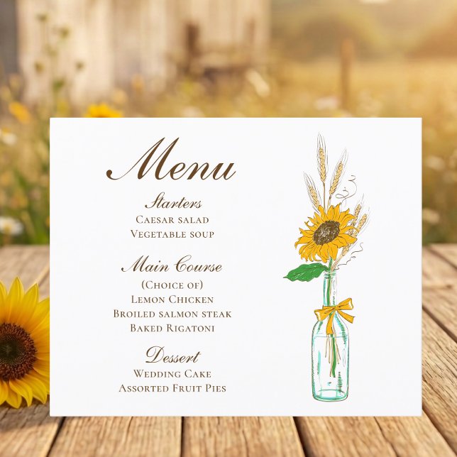 Menú de Boda Boho Rústico de Girasoles Country (Subido por el creador)