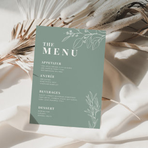 Menú de Boda Boho Verde Salvia con ilustraciones f