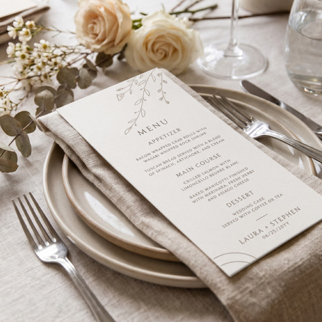 Menú de Boda Botánico Beige Neutral Moderno (Subido por el creador)