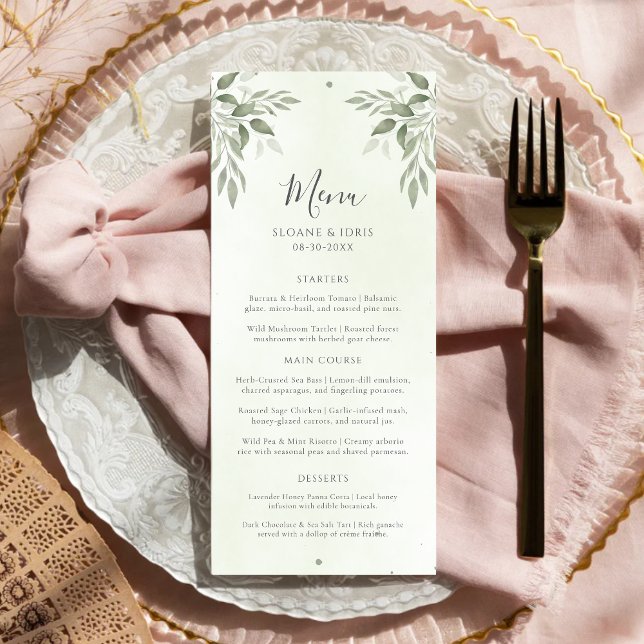 Menú de Boda Botánico con Verde Salvia Moderno (Subido por el creador)