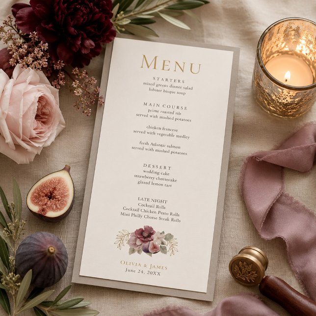 Menú de Boda Botánico de Ciruela y Aceituna (Plum & Olive Botanical Wedding Menu)