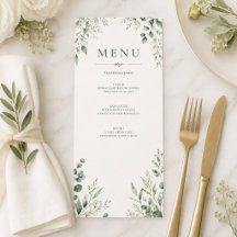 Menú de Boda Botánico de Salvia Minimalista con De