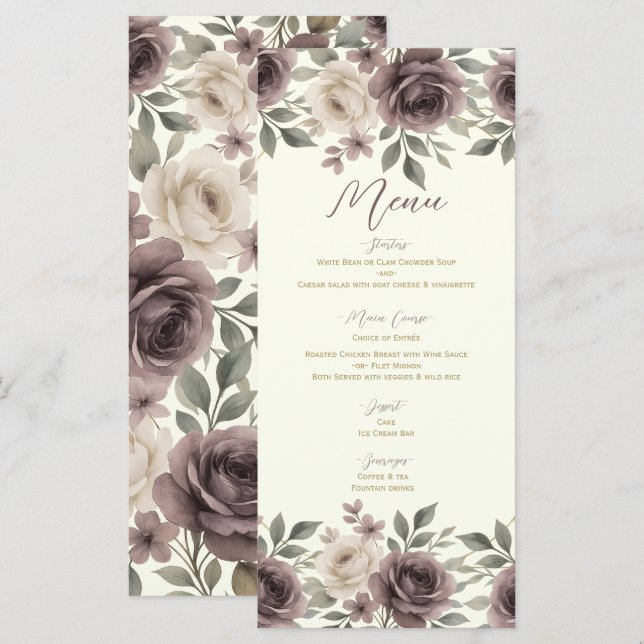 Menú de Boda Botánico Dusty Mauve & Ivory Bloom (Anverso / Reverso)