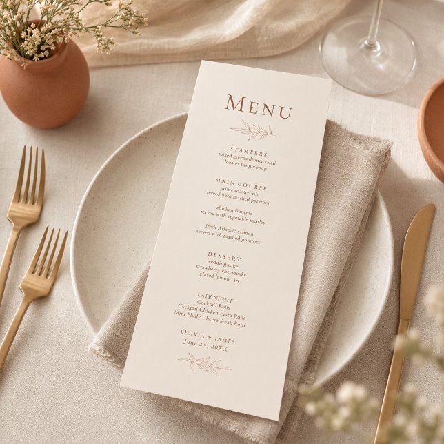 Menú de Boda Botánico Marfil Terracota (Terracotta Ivory Botanical Wedding Menu)