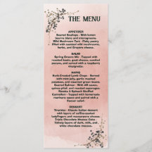 Menú de boda botánico rosa polvoriento, Menú de bo