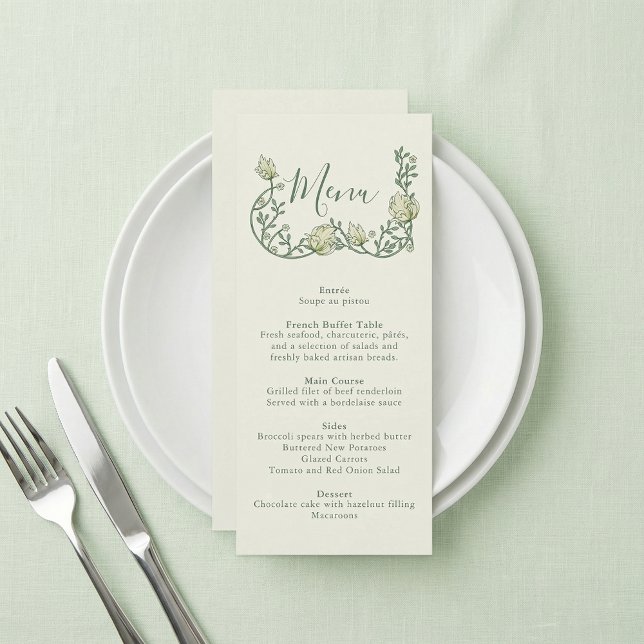 Menú de Boda Botánico Sage Art Nouveau (Art Nouveau Sage Botanical Wedding Menu)