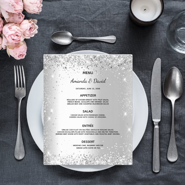 Menú de boda brillo plateado destellos presupuesto (Subido por el creador)