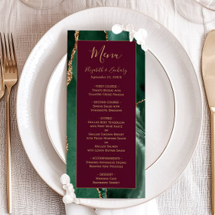 Menú de Boda Burgundy Escritura Dorada Verde Esmer
