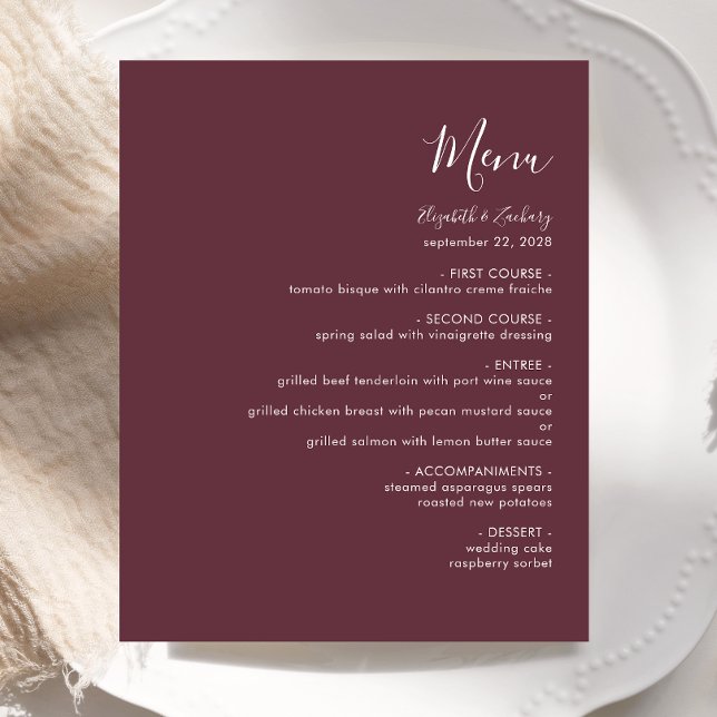 Menú de Boda Burgundy Moderno y Económico (Subido por el creador)