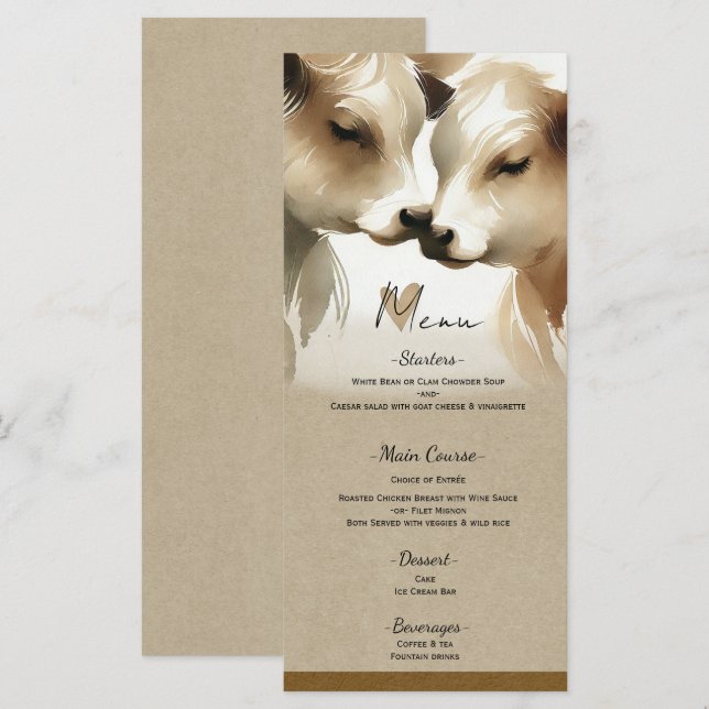 Menú de Boda Campestre Crema Marrón Amor Vacuno (Anverso / Reverso)