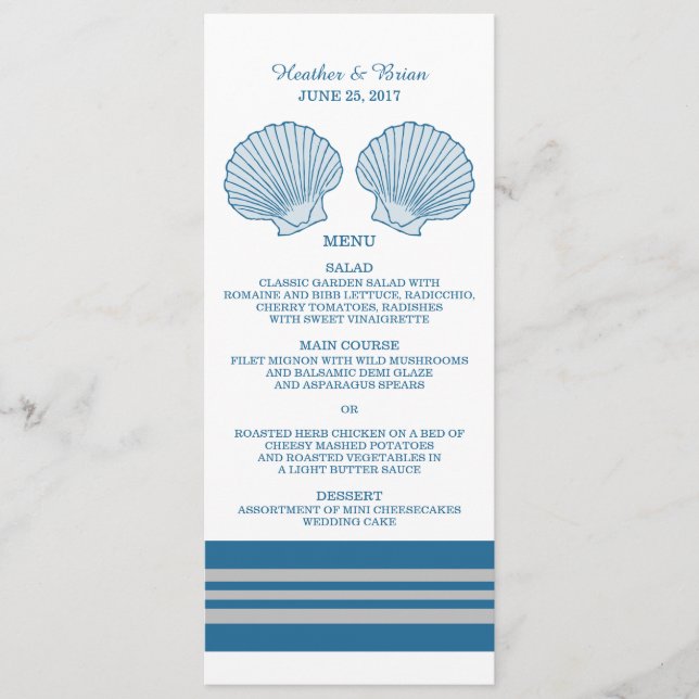 Menú de Boda Caracoles Náuticos Gris Azul (Anverso)