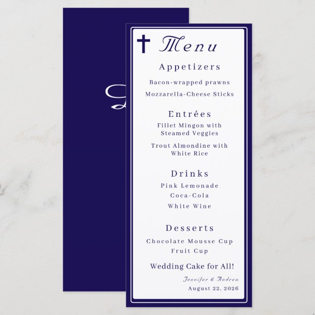 Menú de Boda Catolico Atemporal Monogramado (Anverso / Reverso)