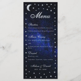 Menú de Boda Celestial Caligrafía de Luna y Estrel