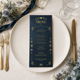 Menú de Boda Celestial Gótico de Azul Medianoche y