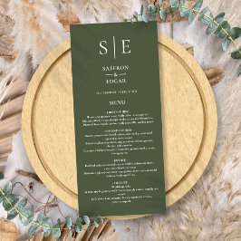 Menú de boda cena monograma verde oliva