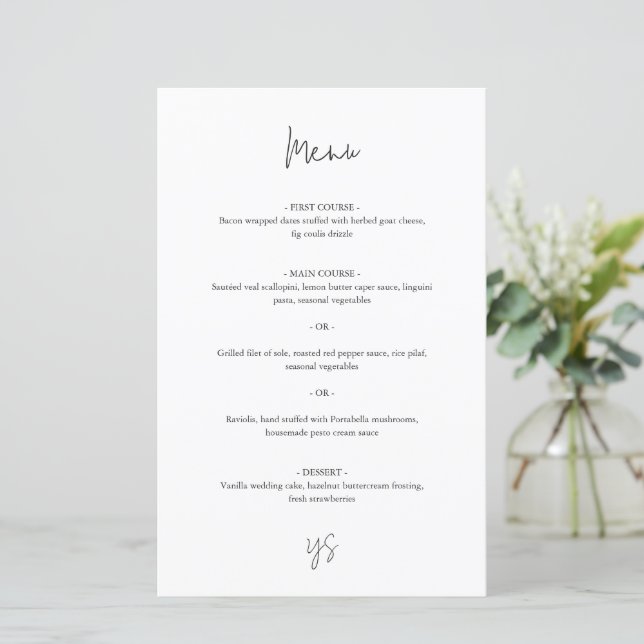 Menú de Boda Chic Moderno en Blanco y Negro (Anverso de pie)