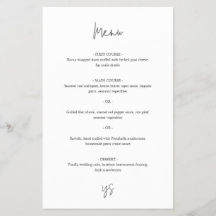 Menú de Boda Chic Moderno en Blanco y Negro