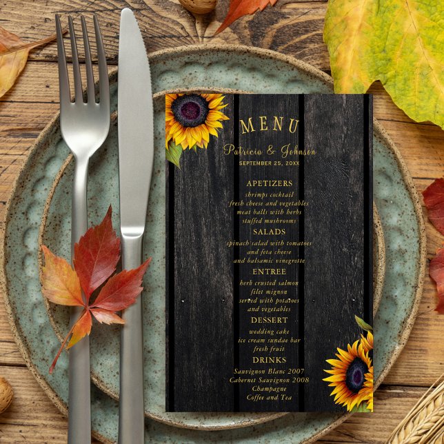 Menú de boda chic rústico económico con girasoles (Subido por el creador)