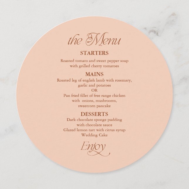 Menú de Boda Circular y Tarjeta de Asiento con Nom (Reverso)