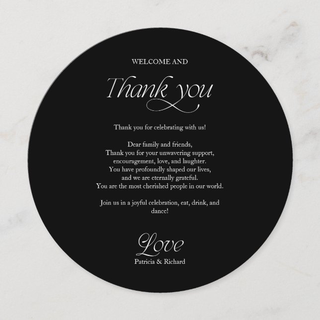 Menú de Boda Círculo Negro y Tarjeta de Agradecimi (Anverso)