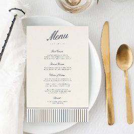 Menú de Boda Clásico a Rayas Finas Azul Marino y C