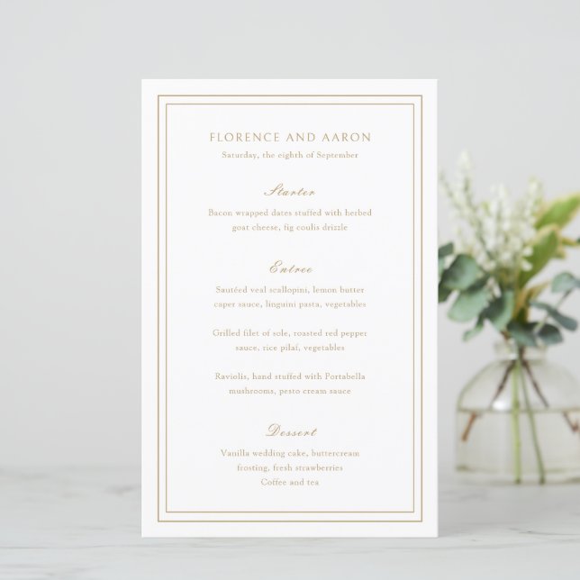 Menú de Boda Clásico de Oro Tradicional (Anverso de pie)
