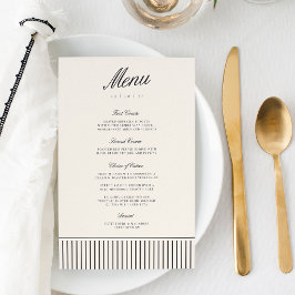 Menú de Boda Clásico de Rayas Finas Negro y Crema