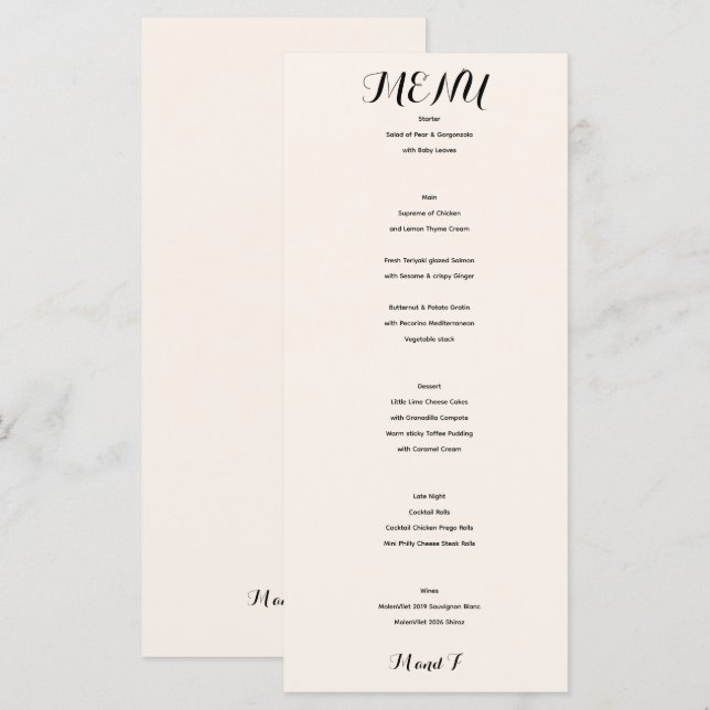 Menú de boda clásico elegante blanco (Anverso / Reverso)