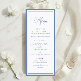 Menú de Boda Clásico Elegante con Marco de Azul Po
