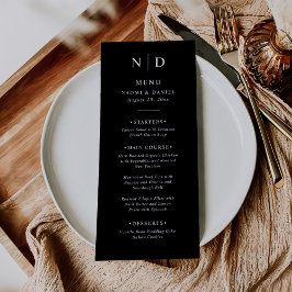 Menú de boda clásico elegante en blanco y negro