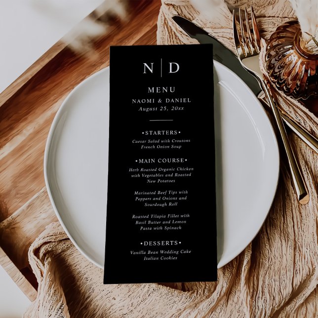 Menú de boda clásico elegante en blanco y negro (Subido por el creador)