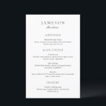 Menú de Boda Clásico Elegante en Blanco y Negro<br><div class="desc">Menú de boda elegante con un diseño simple y clásico con los detalles de su evento en fuentes serif tradicionales y elegantes. Utilice la plantilla para agregar el nombre de cada invitado.</div>