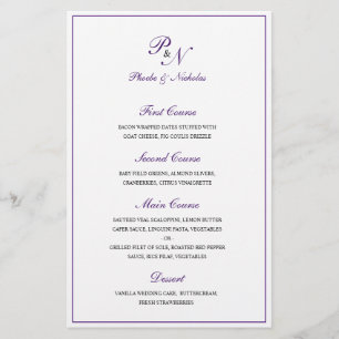 Menú de Boda Clásico Elegante Royal Purple