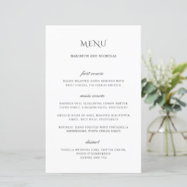 Menú de Boda Clásico en Blanco y Negro Moderno
